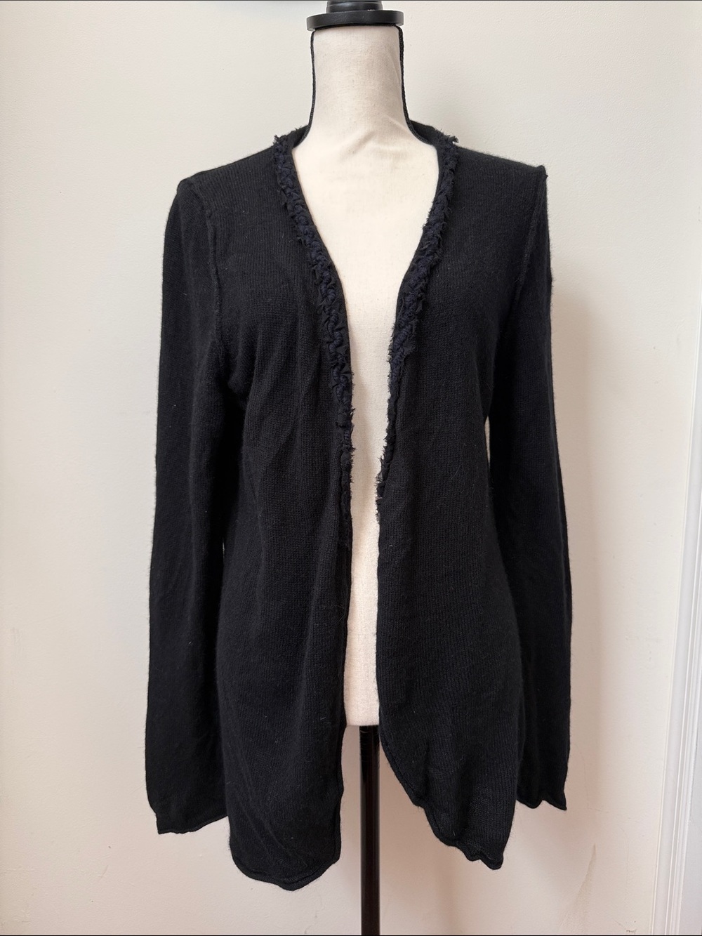 Banana Republic Black Open-Front Fringe-Trim Cardigan